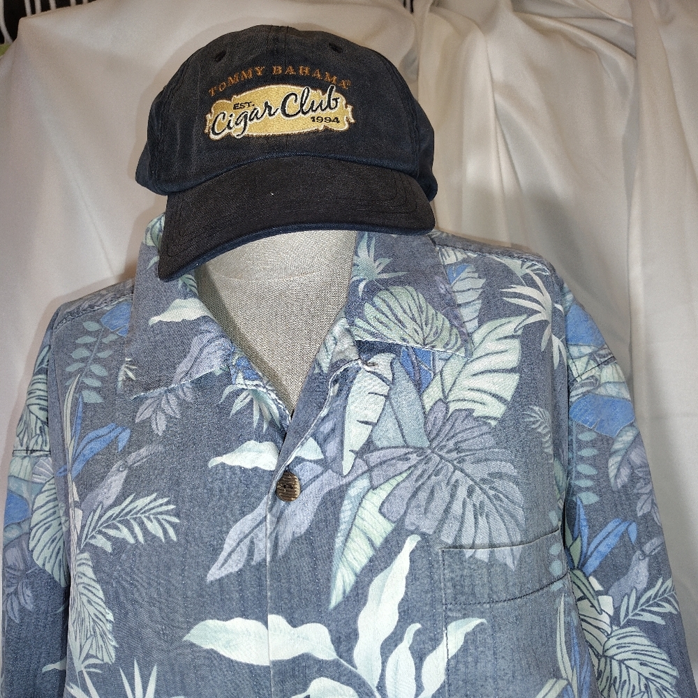 Tommy Bahama Shirt+Cap, Men SILK Short Sleeve Tropical Bttn Down,Collar, Pckt, L - Picture 3 of 16